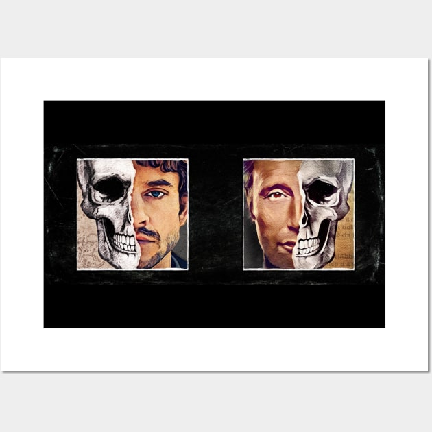 Hannibal Murder Husbands Vintage Skull Mask Duo Wall Art by OrionLodubyal